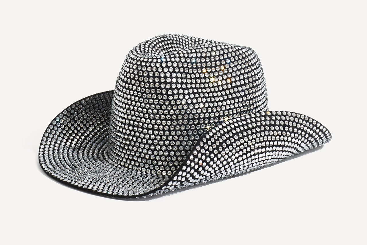 Ruslan Baginsky sparkly crystal embellished cowboy bucket hat baker boy cap beret balaclava headband
