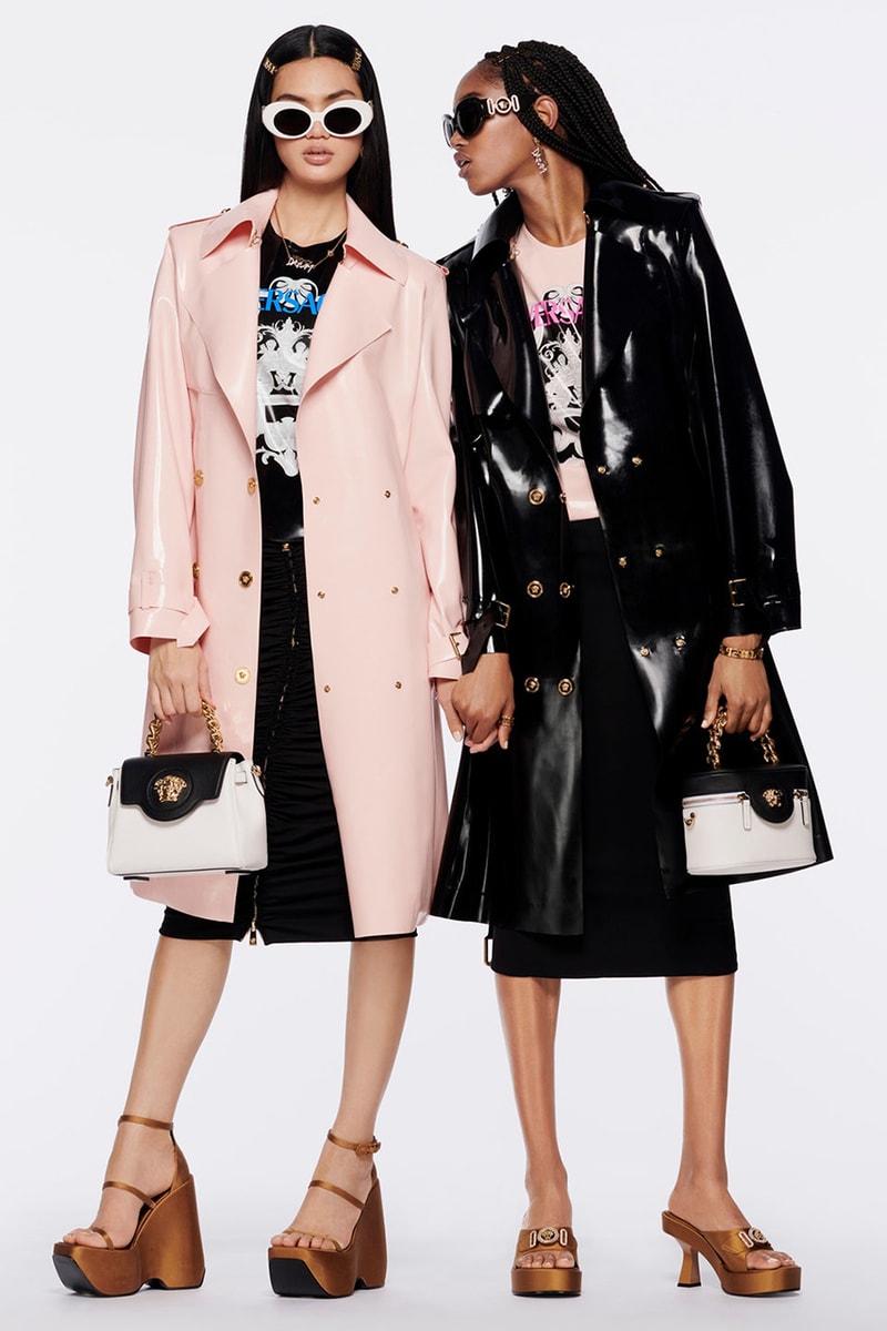 versace womens pre fall 2022 pink trench coat latex jacket