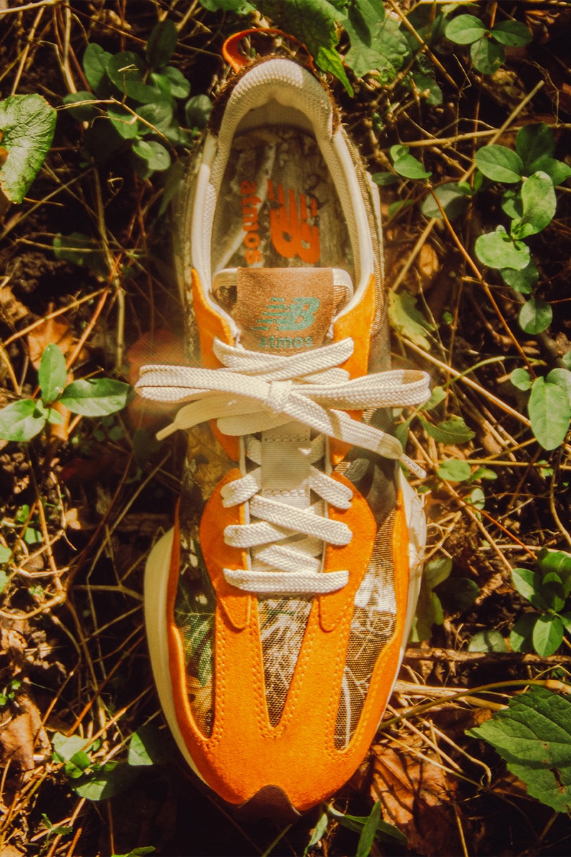 atmos x New Balance 327 "Realtree" Official Look Camo Orange Brown Close-Up