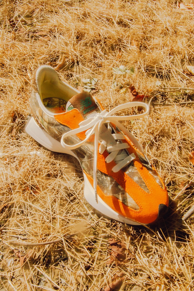 atmos x New Balance 327 "Realtree" Official Look Camo Orange Brown Lateral View