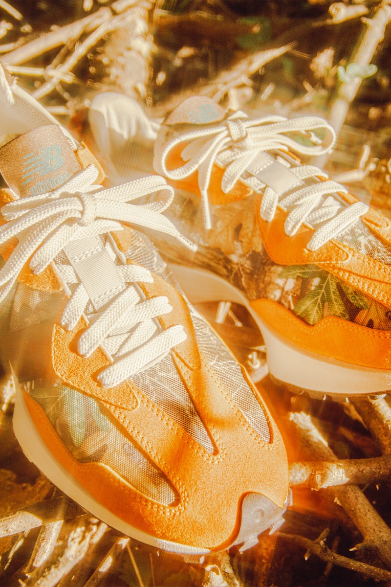 atmos x New Balance 327 "Realtree" Official Look Camo Orange Brown Details