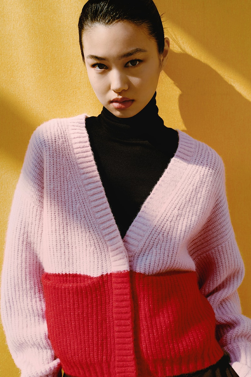cos lunar new year pink red color blocked cardigan
