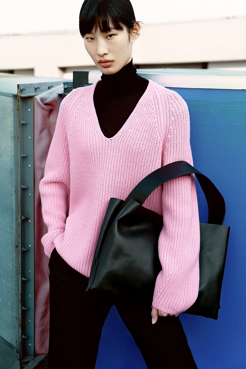 cos lunar new year pink knit black hand bag