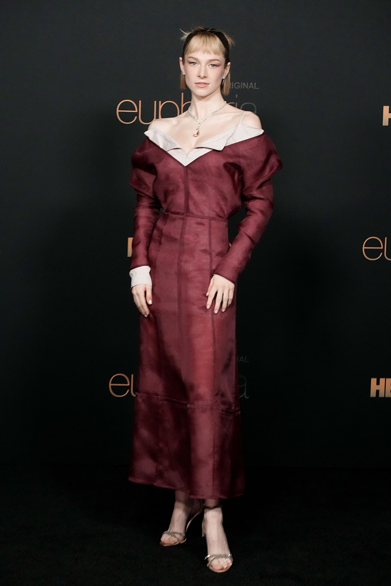 euphoria season 2 hunter schafer maroon custom dress white slip dress