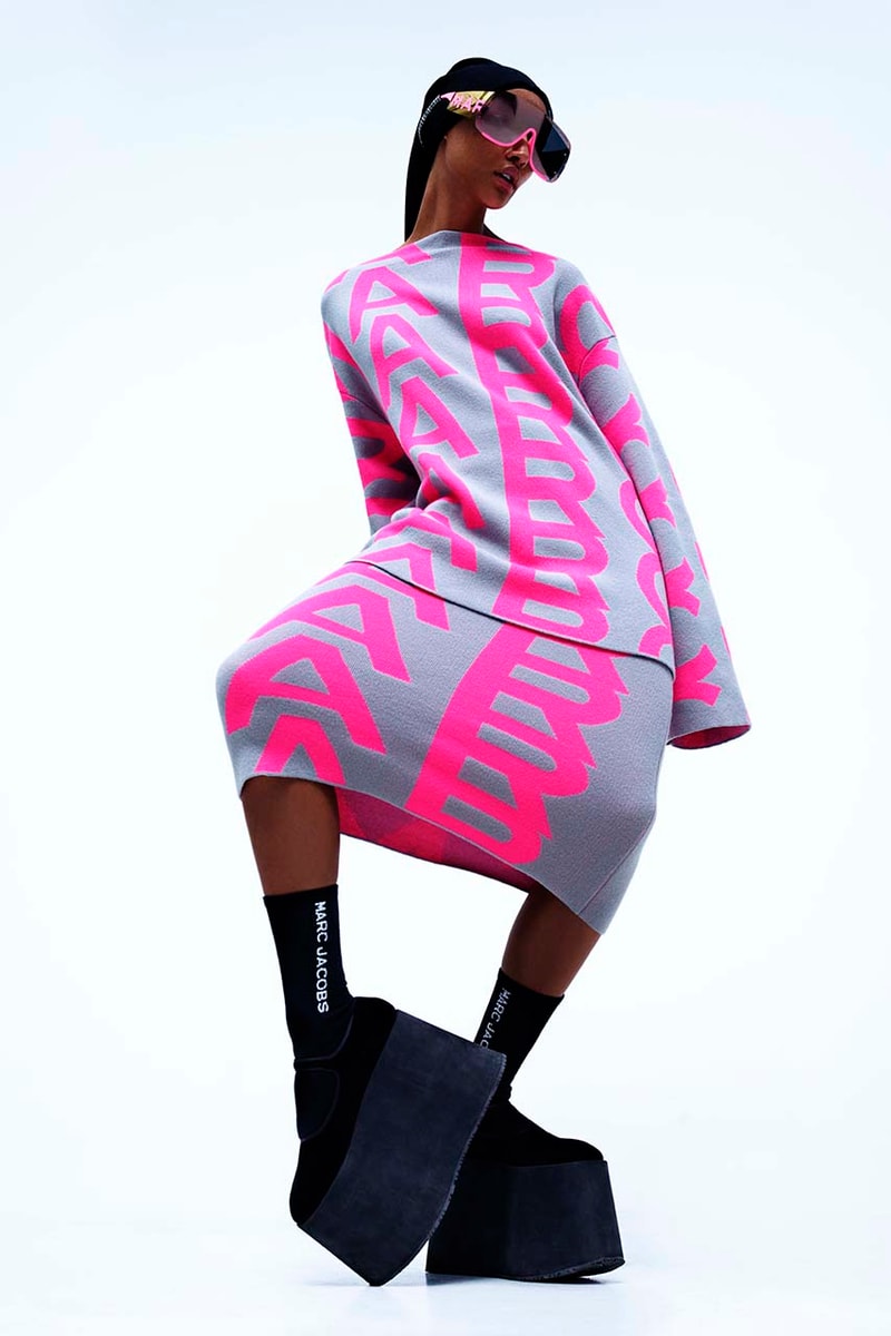 lil uzi vert marc jacobs spring summer 2022 monogram collection pink long sleeve knit dress
