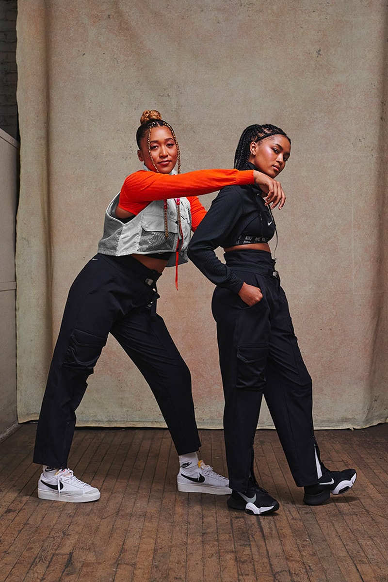 nike naomi osaka apparel collection 3 orange cropped turtleneck cropped gray vest tennis pants with buckle black cropped bolero turtleneck sports bra