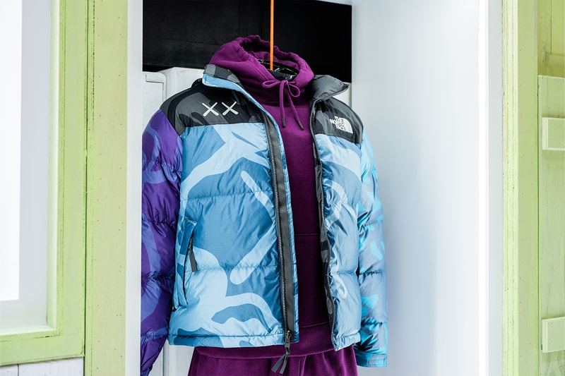 The North Face XX Kaws Collaboration Installation LANDMARK Blue Parka Purple Hoodie