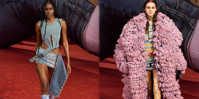 diesel fall/winter 2022 glenn martens denim miniskirts club wear fur coats metallic dresses body paints 