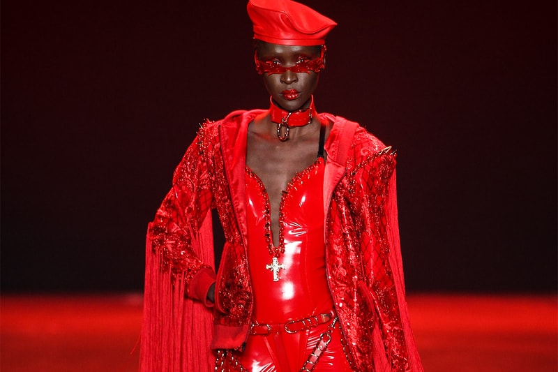 The Blonds Fall Winter NYFW New York Fashion Week 2018 Red Latex Fringed Look