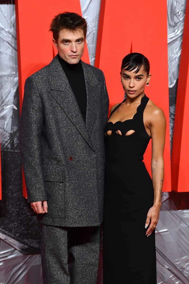 batman london premiere robert pattinson zoe kravitz ysl dress gown turtleneck