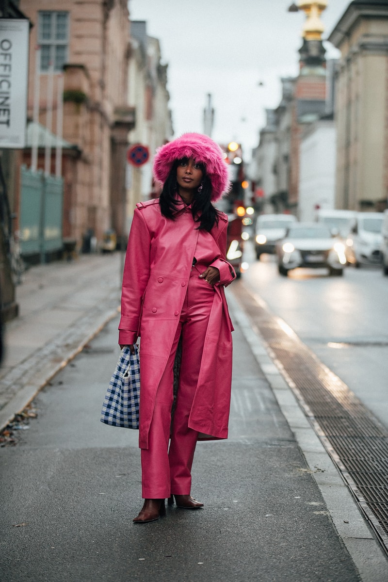 Copenhagen Fashion Week FW22 Fall Winter 2022 Street Style Influencer Pink Furry Hat Coat