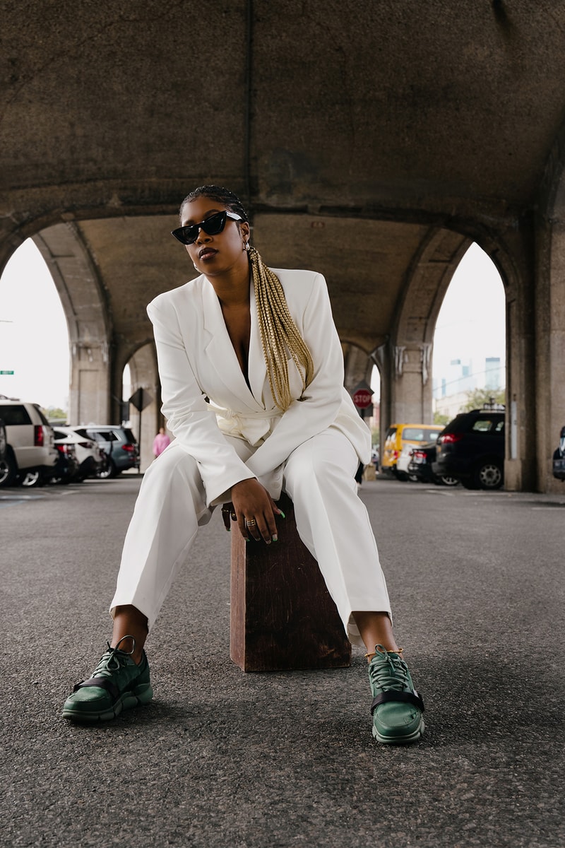 Lilith NYC Caudal Lure Sneakers Concrete Jungle Green Model Shot