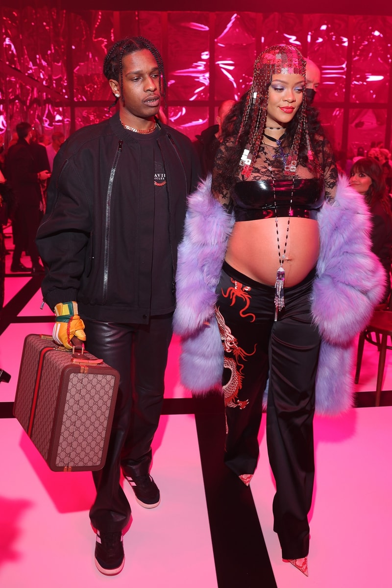 rihanna asap rocky gucci fashion show milan fashion week front row style baby bump parents-to-be