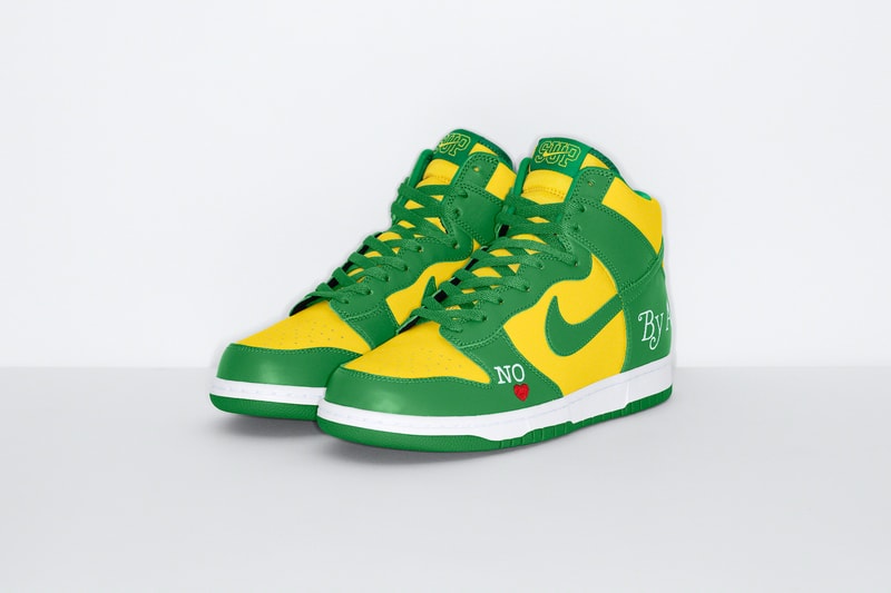 Supreme Nike Dunk High Sneakers Collaboration Green Yellow