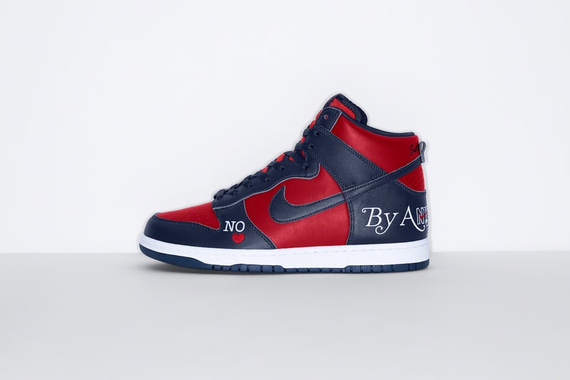 Supreme Nike Dunk High Sneakers Collaboration Red Navy Blue