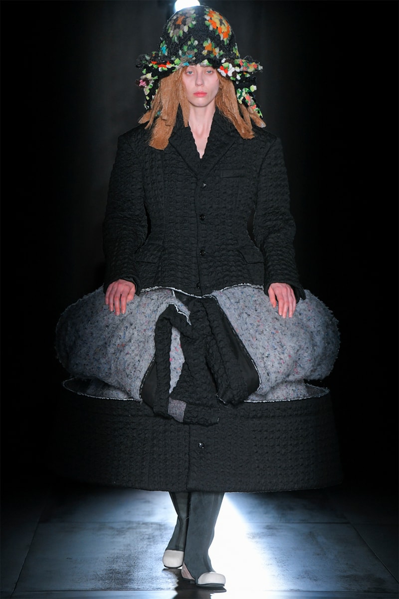comme des garcons fall winter collection salomon pulsar platform tokyo runway show suit dress bucket hat black