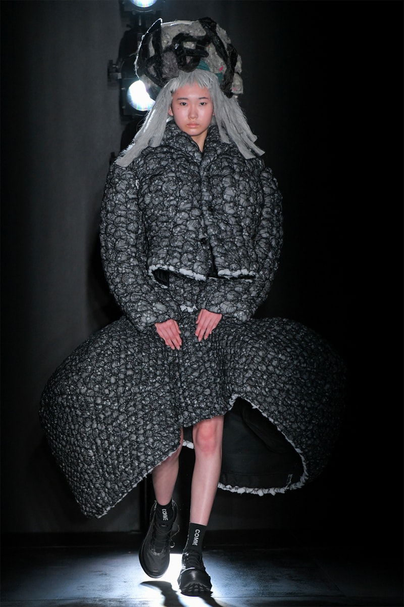 comme des garcons fall winter collection salomon pulsar platform tokyo runway show dress coat gray