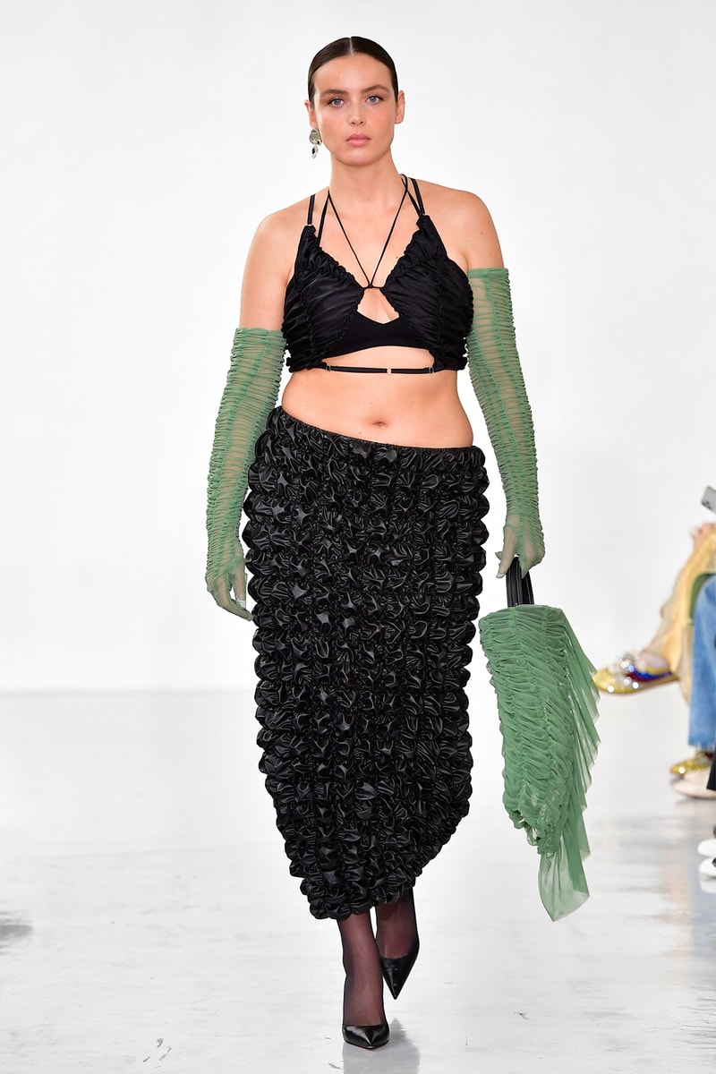 Ester Manas Fall Winter Collection Size Inclusivity Cut-Outs Fashion Week Runway Show Photos Bra Top Ruffled Skirt Black