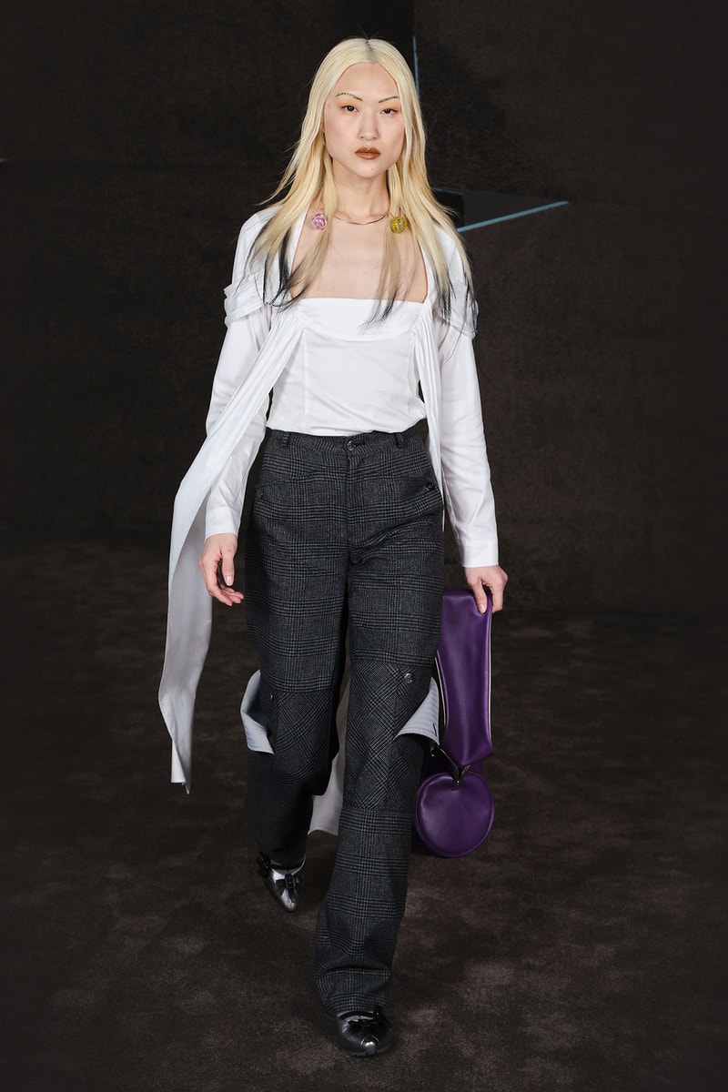 Kiko Kostadinov Fall Winter Collection Paris Fashion Week Runway Show Photos Top Checkered Trousers White Gray