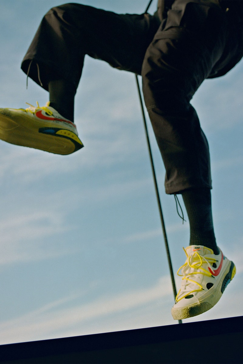 Off-White™ Nike Blazer Low White Red Yellow On Foot