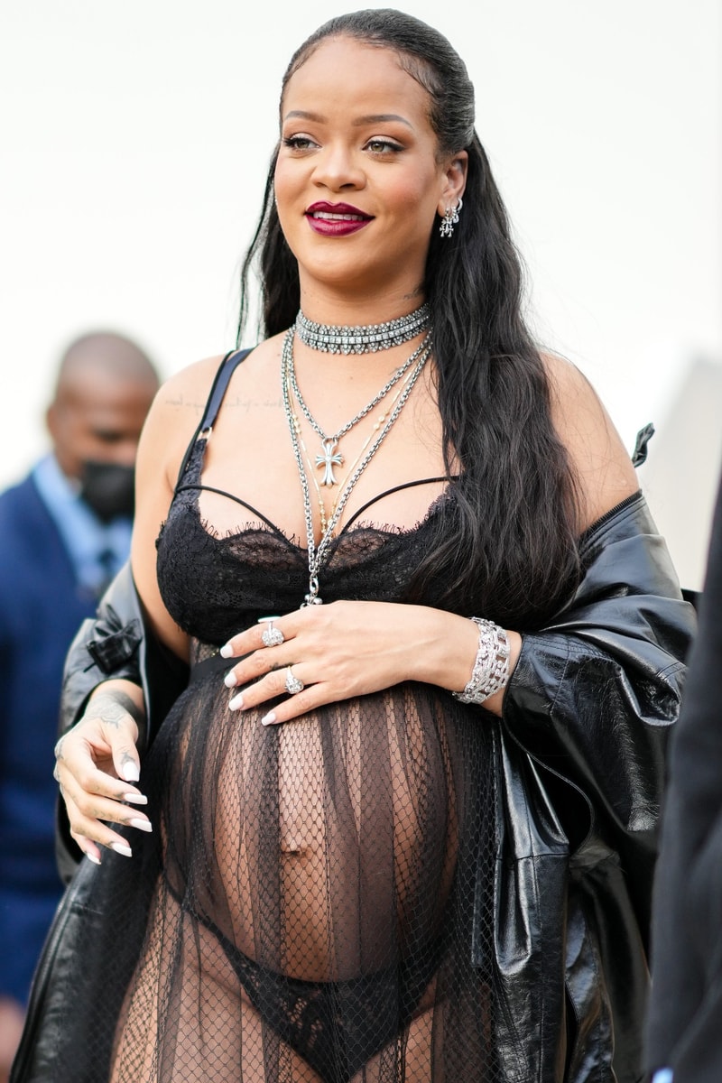rihanna lingerie dio fall/winter 2022 paris fashion week baby bump pregnant style maternity 