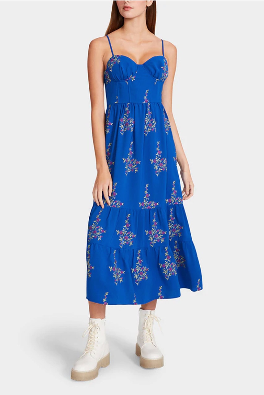 betsey johnson corset dress Brocade Bustier Mini Medium 97% Polyester Betsey Johnson Blue Polkadot Corset