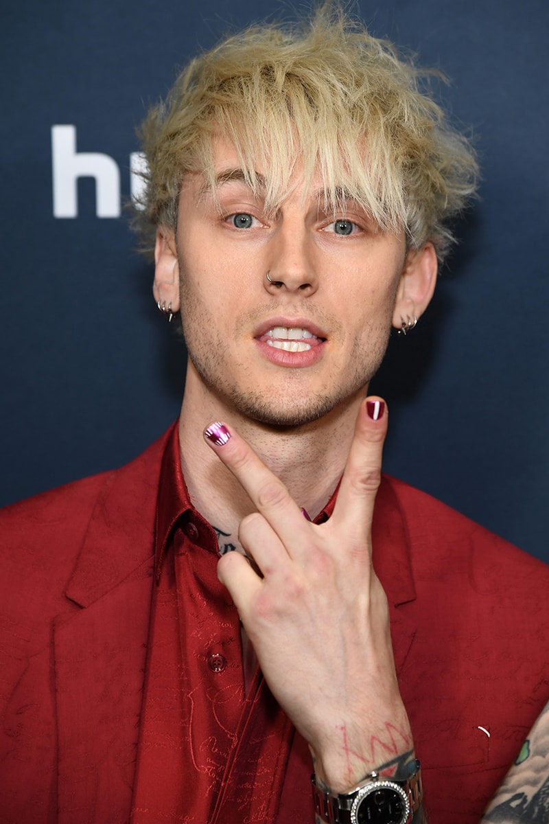 Machine Gun Kelly neon pink green evil eye manicure instagram