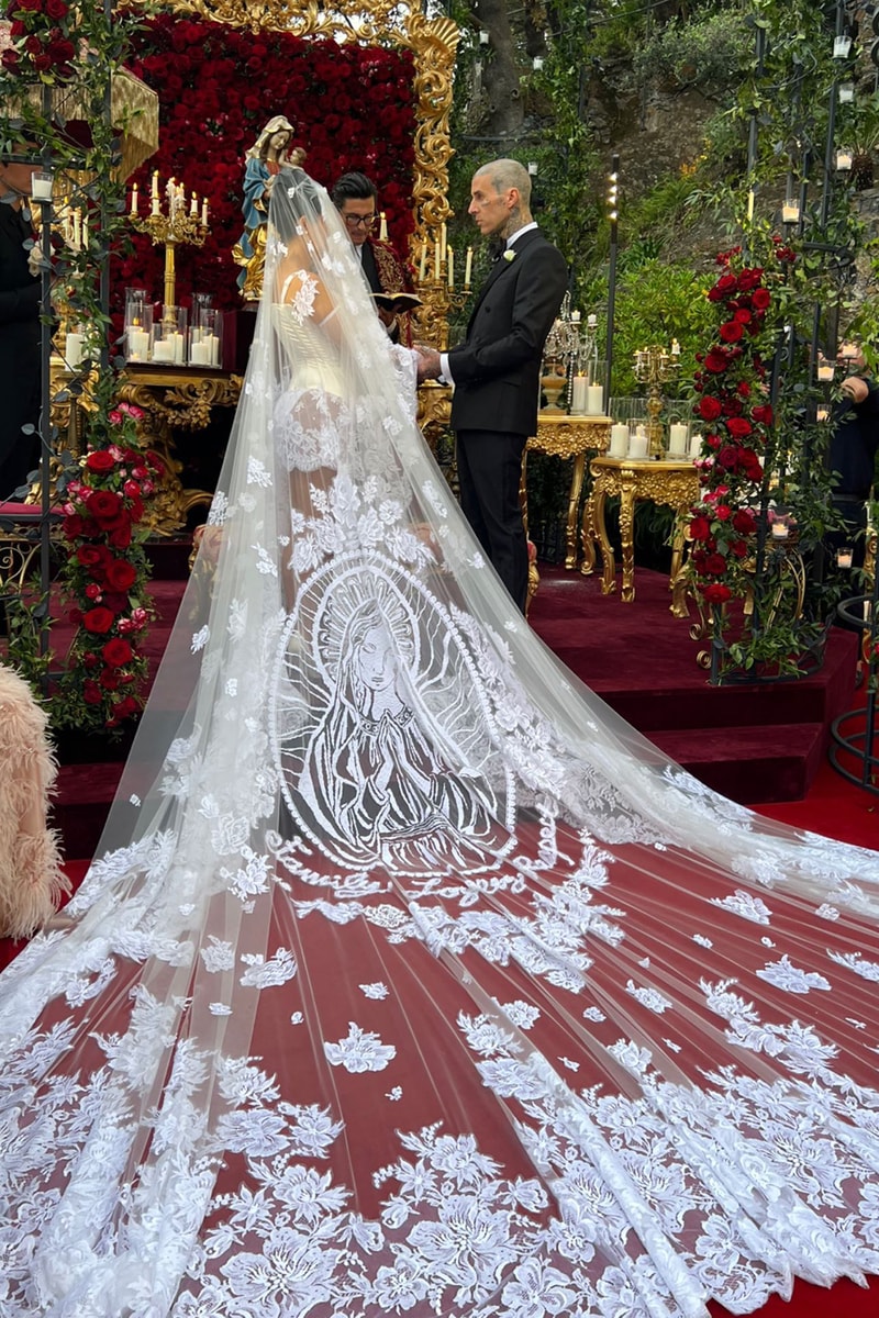 Kourtney Kardashian Wedding Veil Travis Barker Head Tattoo 