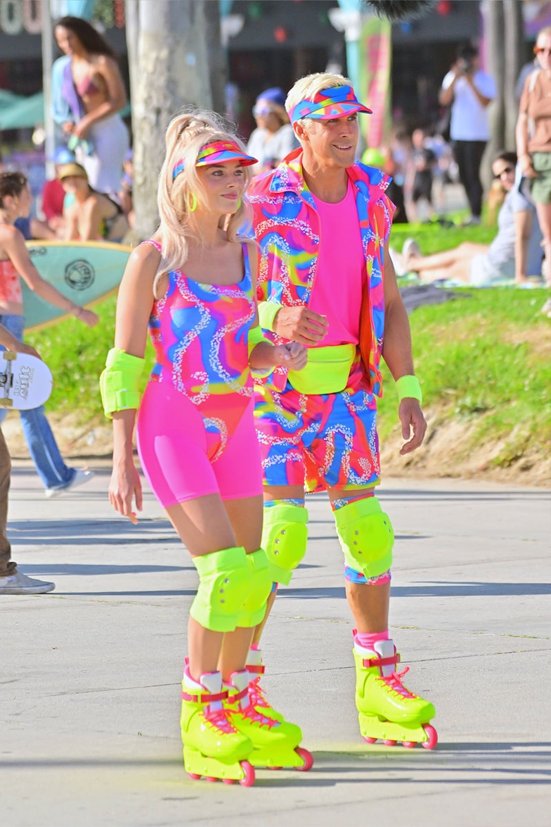 Margot Robbie Ryan Gosling Barbie Movie Set Images Hot Skatin Outfit