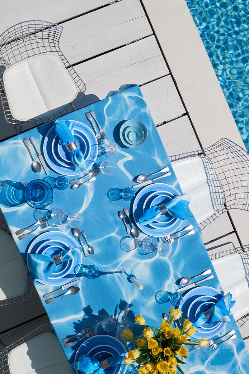 Summerill and Bishop La Piscine Swimming Pool Linen Table Cloth Napkin Collection Summer Table Picnic