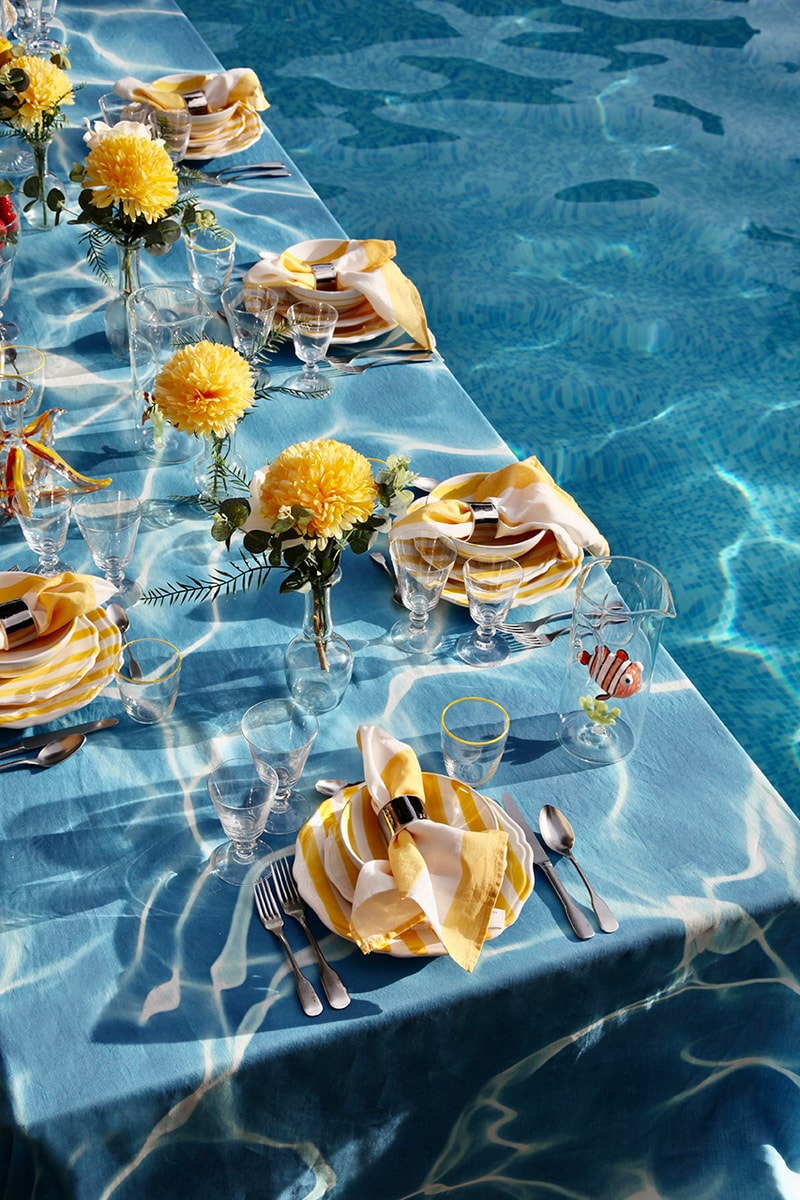 Summerill and Bishop La Piscine Swimming Pool Linen Table Cloth Napkin Collection Summer Table Picnic