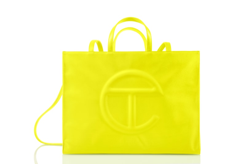telfar highlighter yellow shopping bag drop vegan leather telfar clemens handbags accessories brooklyn new york 