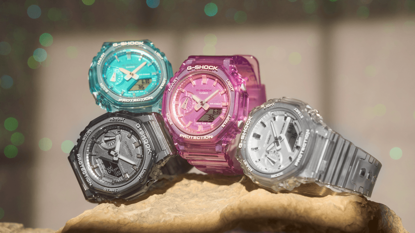 g-shock gmas2100sk series new silhouette latest release blue pink purple light gray dark gray aqua lavender ice white smoke gray metallic watch timepiece wristwatch pastel colors shades