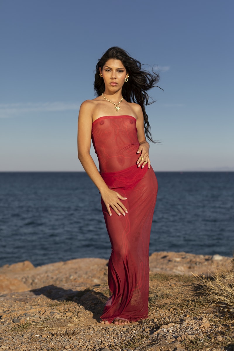 di petsa red dress Halterneck Wet Look Mini Dress Red