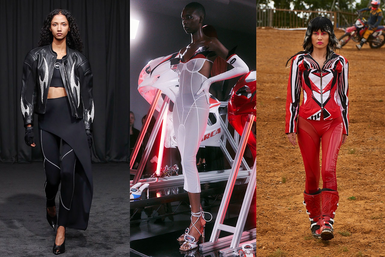 Trends London Fashion Week runway motor sports metallic overlay cut
