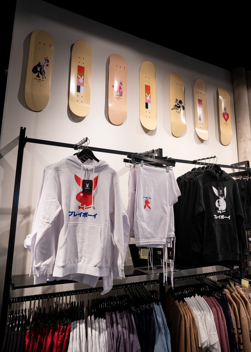 Hugh Hefner playboy costume playboy pop up store Los Angeles playboy hoodie