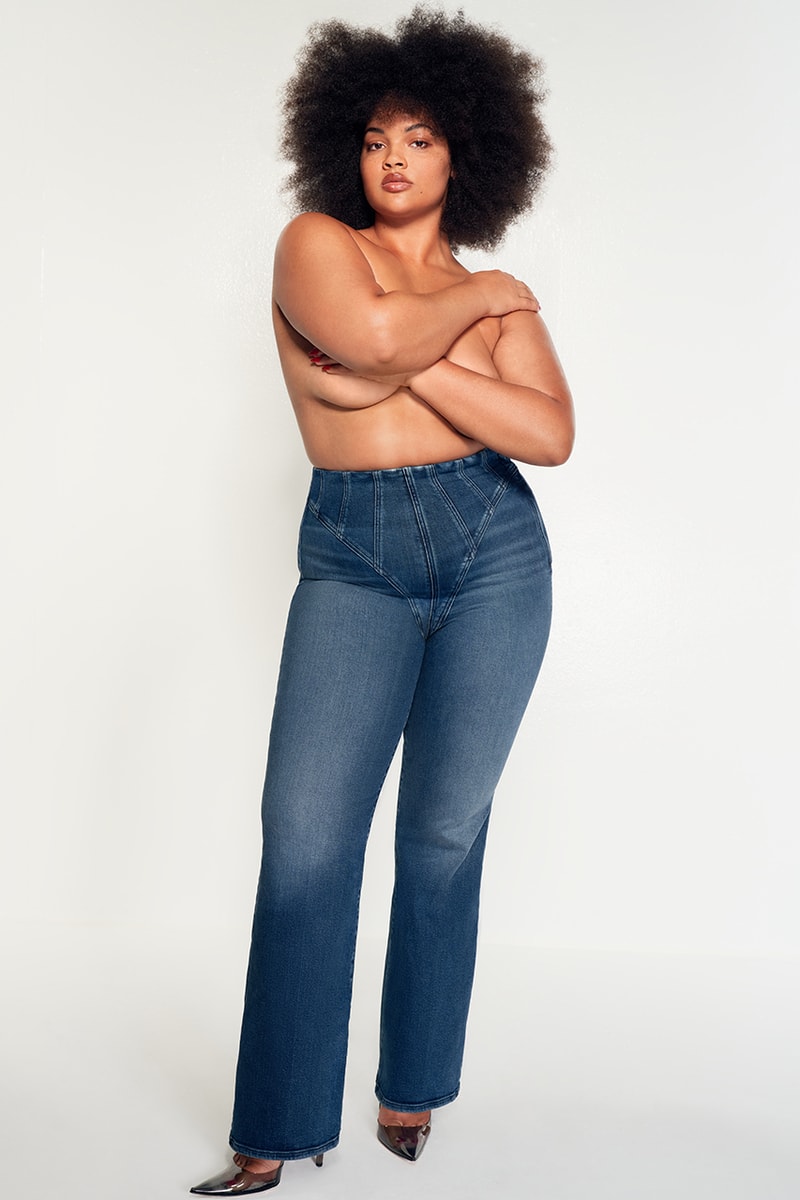 good american compression denim jeans flares boyfriend baggy