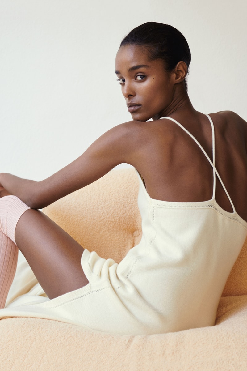 loro piana cashmere silk knitwear turtleneck slip dress slippers home Italy fall winter 2022