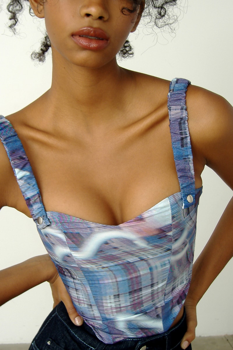 peachy den sav hudson holographic corset denim jacket motocross