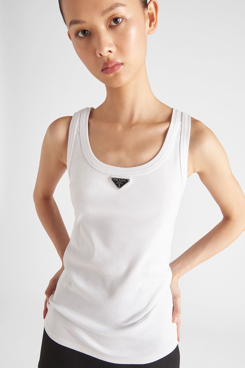 Prada White Tank Top Triangle Logo 1000 USD Release Where to buy