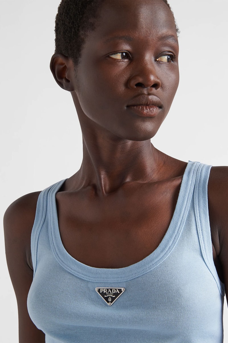 Prada White Tank Top Triangle Logo 1000 USD Release Where to buy