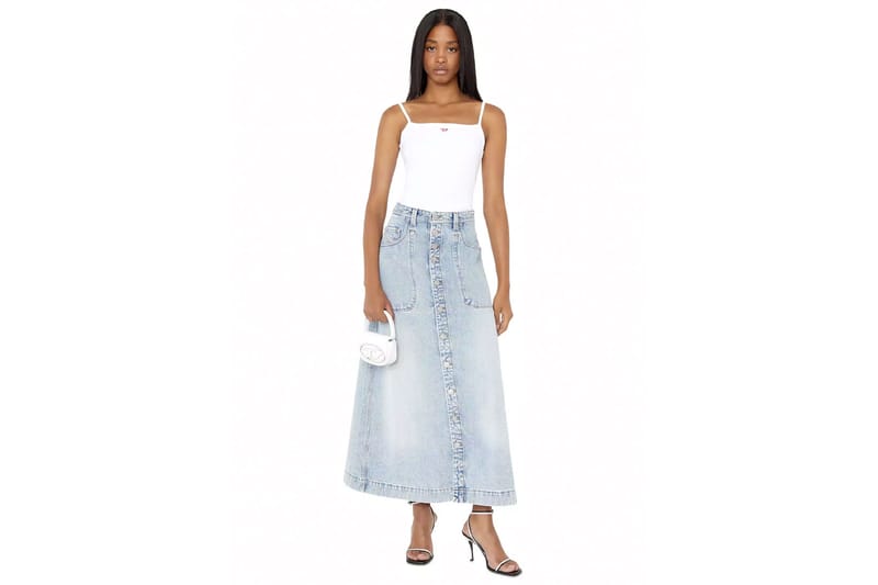 Women Flare Denim Skirt Long Casual Distressed Raw Hem High Waist Retro  Style | eBay