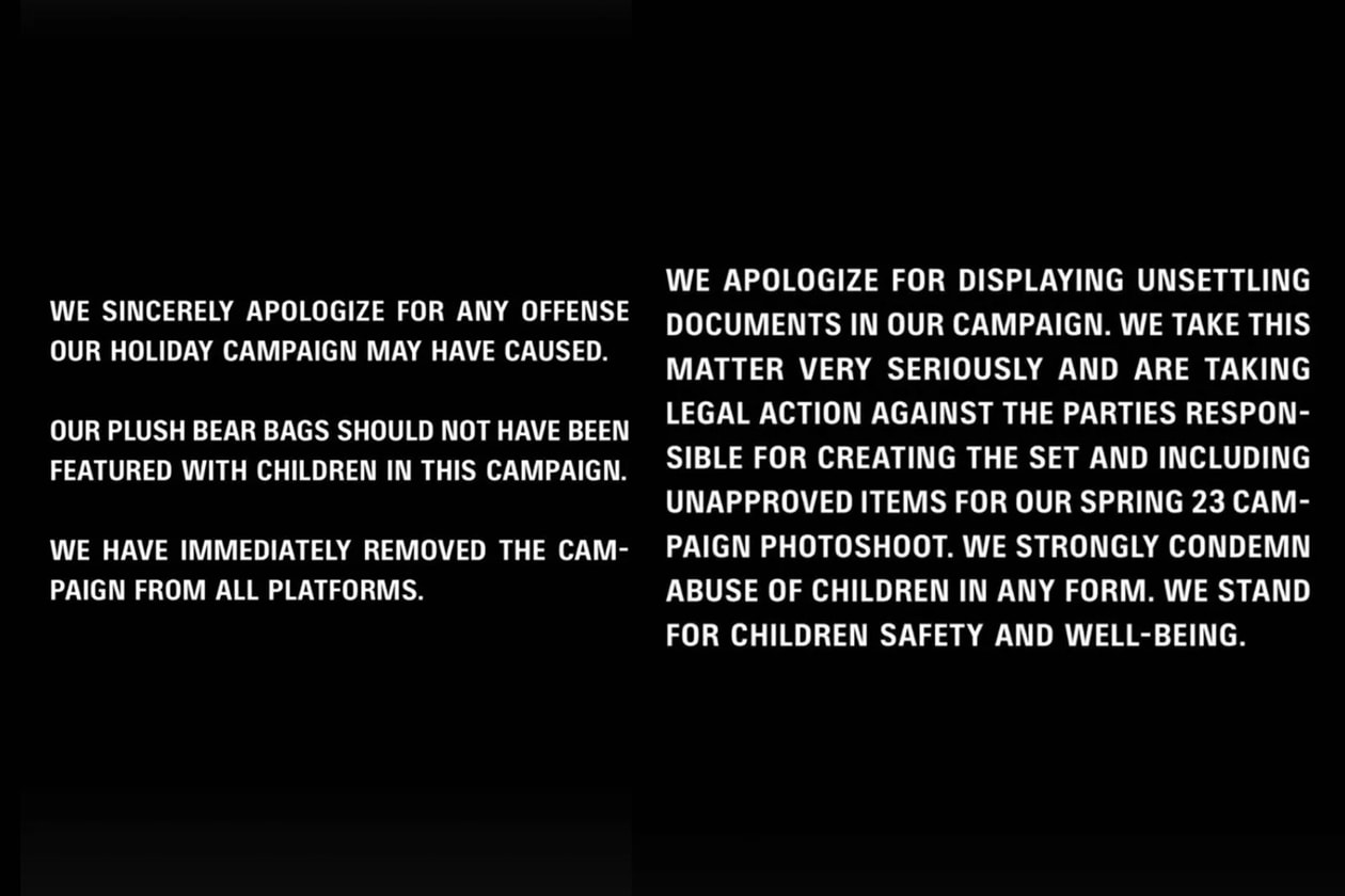 Balenciaga Holiday Campaign Children Kids Controversy Apology Statement Info
