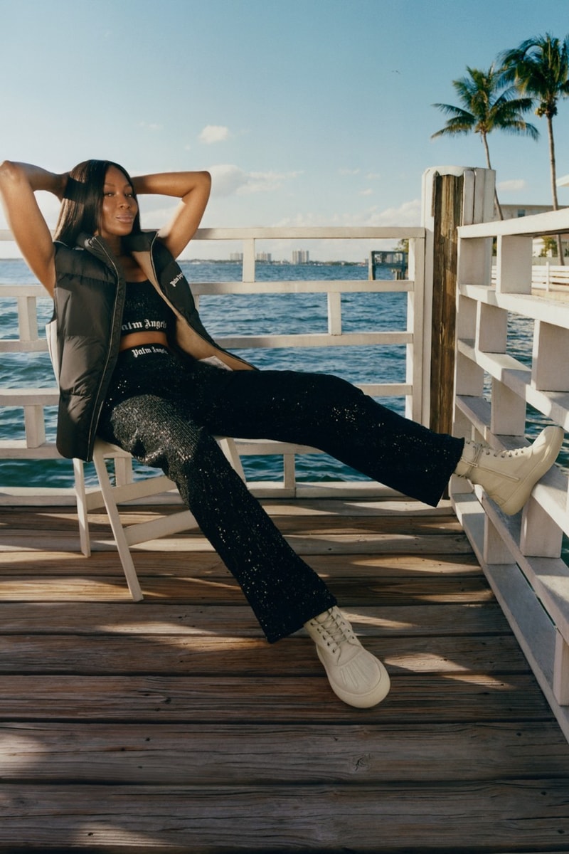 naomi campbell model moncler jacket palm angels tods loafers