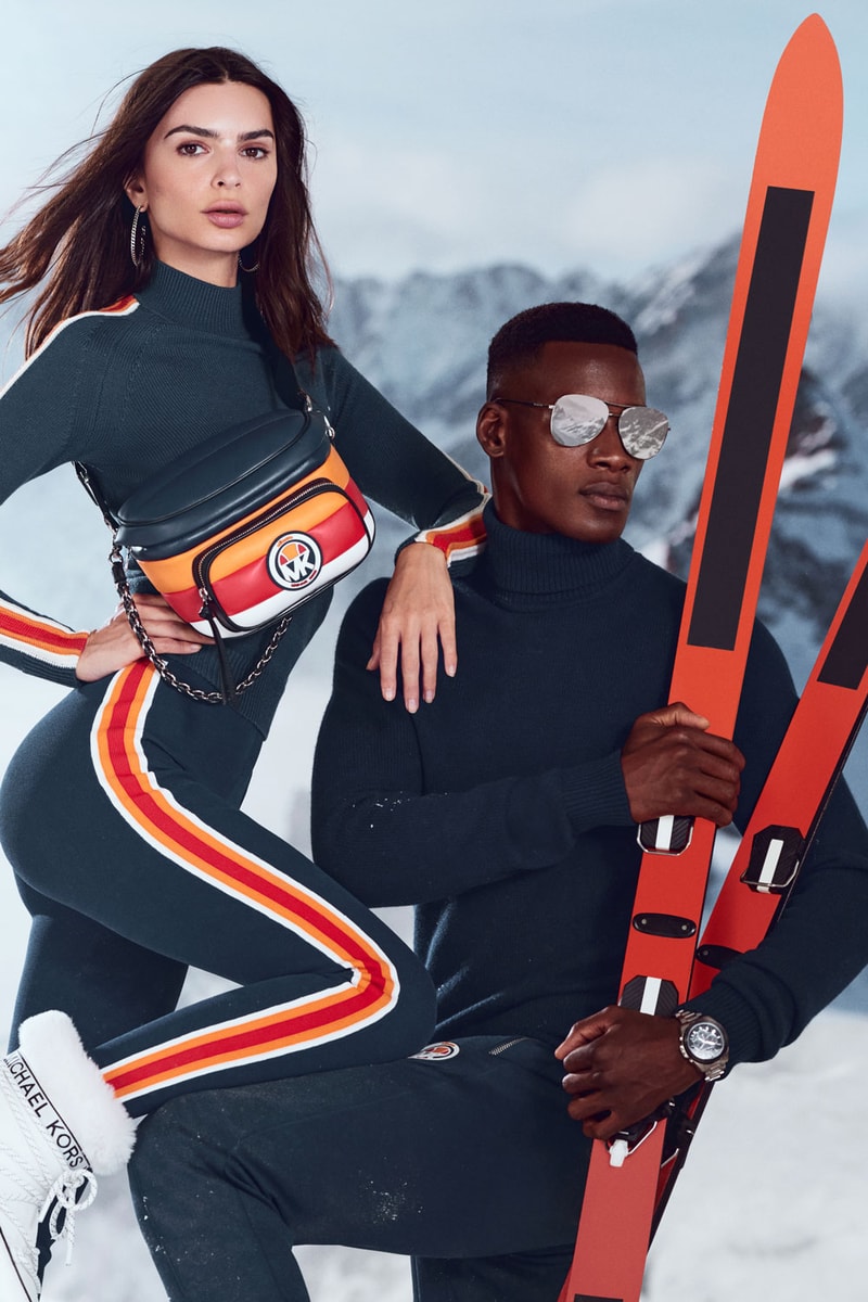 michael kors ellesse collection sports-inspired ski-inspired athleisure styles turtlenecks winter jackets beanies leggings mittens new capsule collaboration partnership emily ratajkowski david agbodji