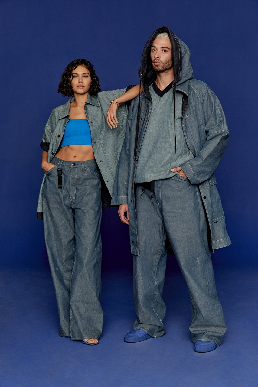 g-star raw denim collection spring summer 2023 field jacket low rise wide leg jeans trousers parka 