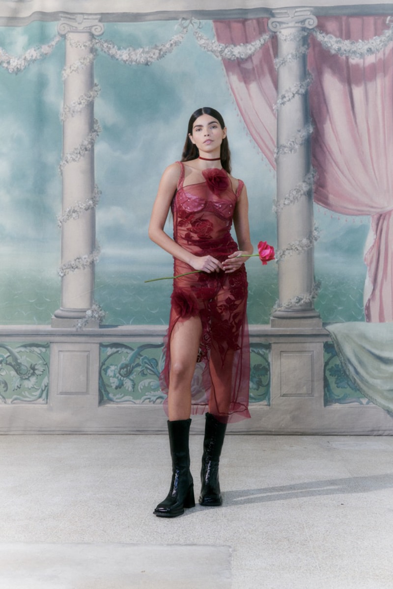 house of sunny pink dress House of Sunny La Belle dress A one-strap midi length dress, featuring a frill hem and rose designs on sheer fabric. *bikini included Size XS, $60 hire