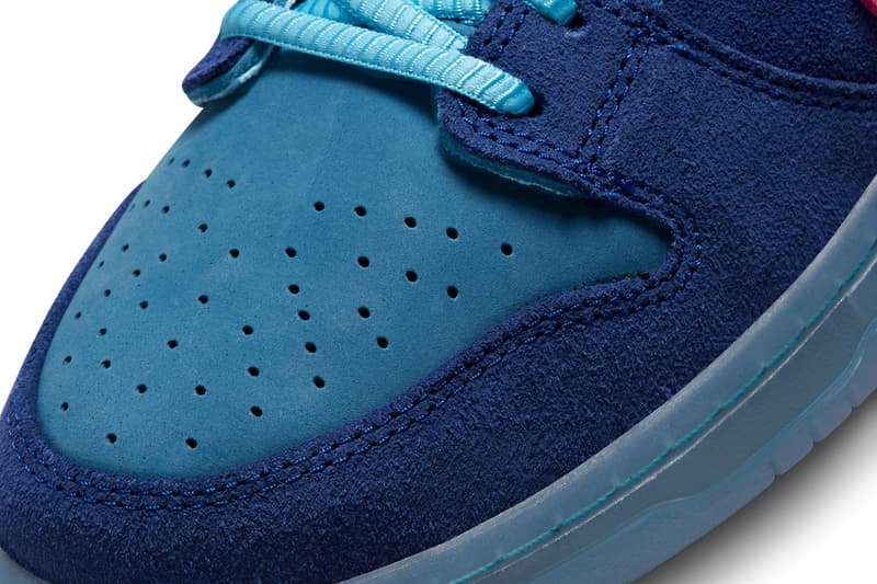 nike sb dunk high low run the jewels pink blue suede sneaker