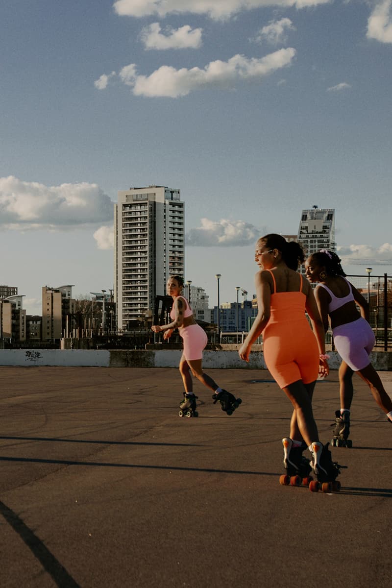 hunza g crinkle fabric playsuits bodysuits strappy tops roller disco rollerskates