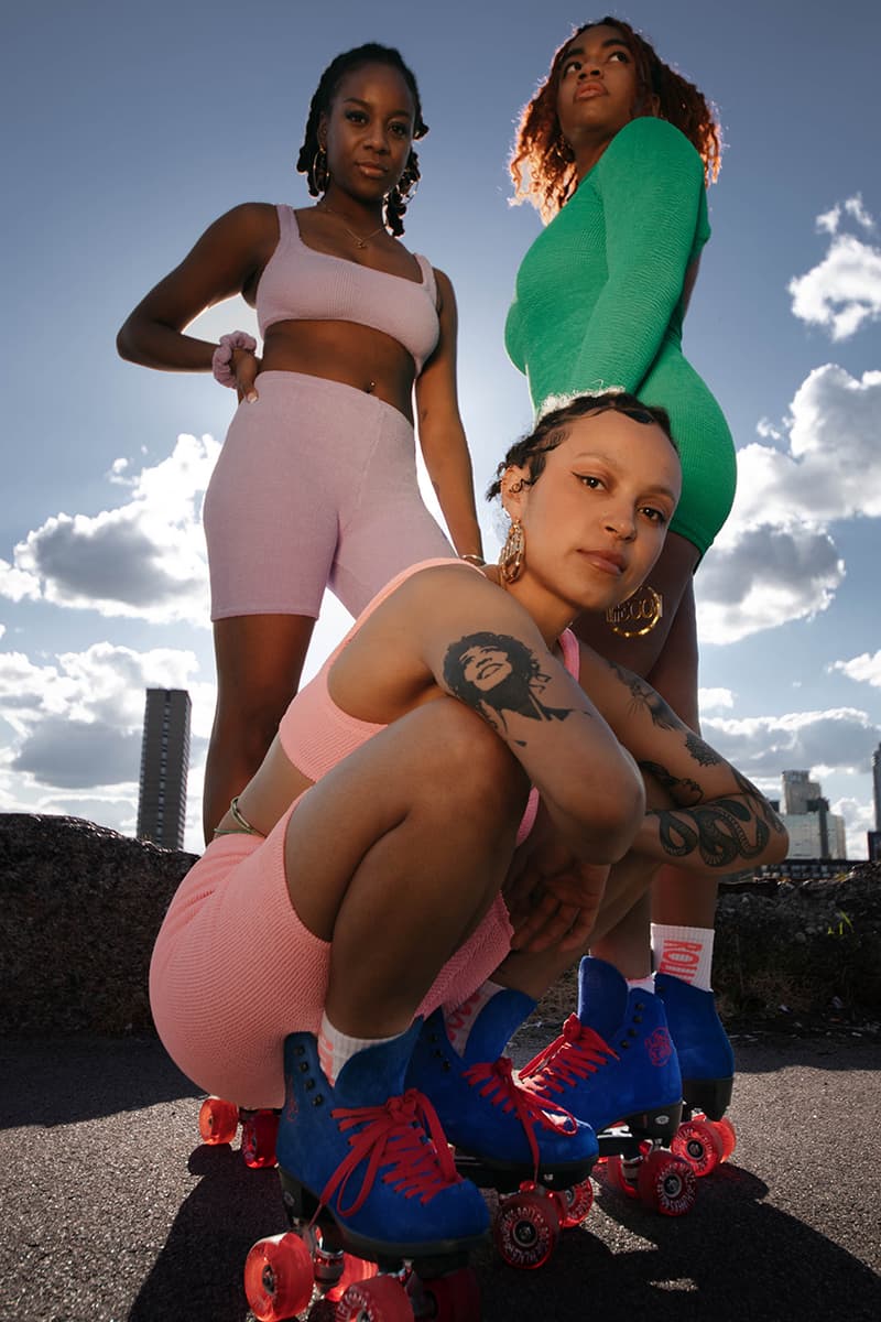 hunza g crinkle fabric playsuits bodysuits strappy tops roller disco rollerskates